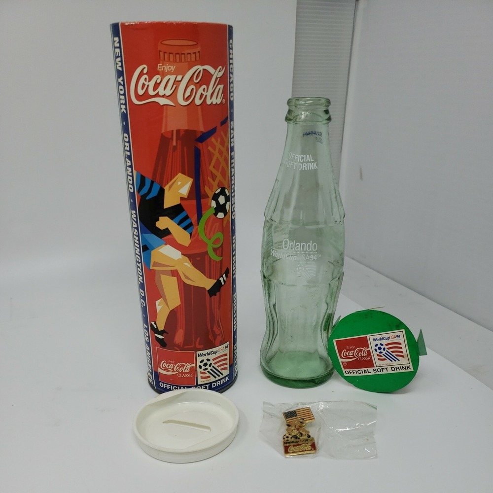 Coca Cola World Cup‎  USA 94 Coke Bottle, Pin, Tube Bank Orlando Worldcup USA 94